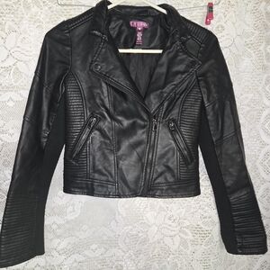 Aqua Black Leather Jacket for Women